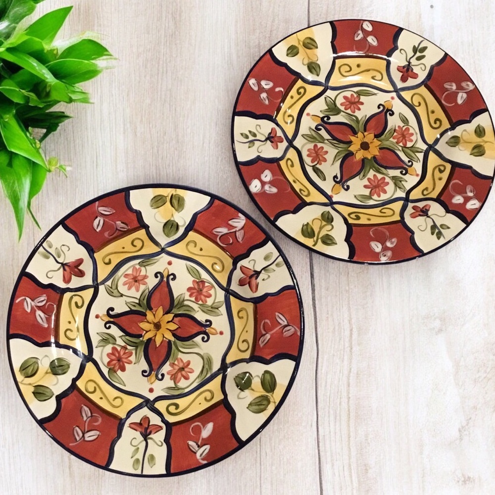 Pier 1 Salad Plates 9” Vallarta Pattern Tuscan  Design - 2 Plates Retired